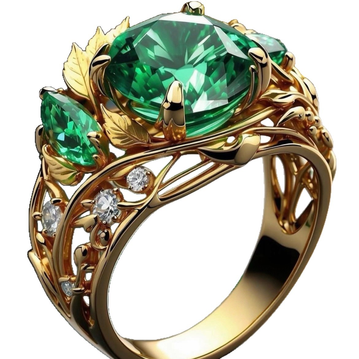 Elegant Emerald And Diamond Ring For Women With A Creative Floral Design