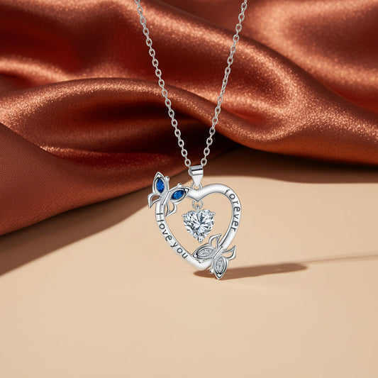 Butterfly Heart Diamond-Encrusted Necklace For Women